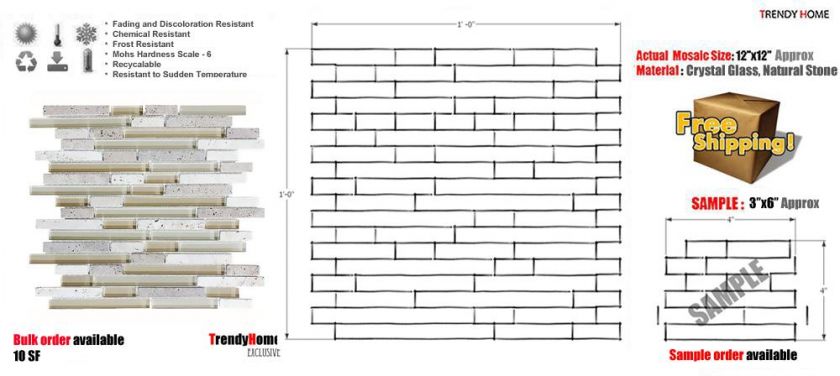 SF beige Glass travertine Mosaic Tile Backsplash Kitchen wall 