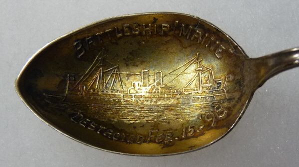 STERLING SPAN AM WAR SPOON   BATTLESHIP MAINE DESTROYED  