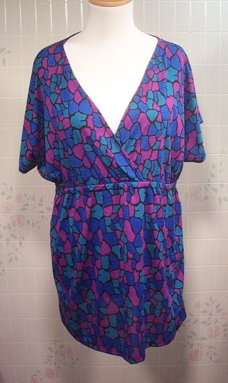 NWT Womens Plus Size 2X Top Knit Print Empire Surplice  